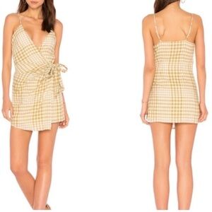 Free People Yellow Checkered Wrap Mini Dress